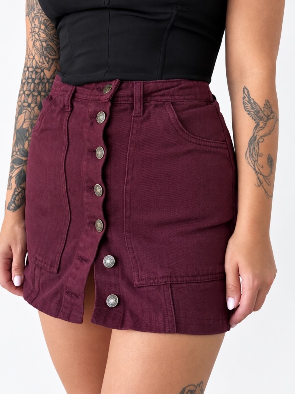 Burgundy High-Waisted Mini Skirt